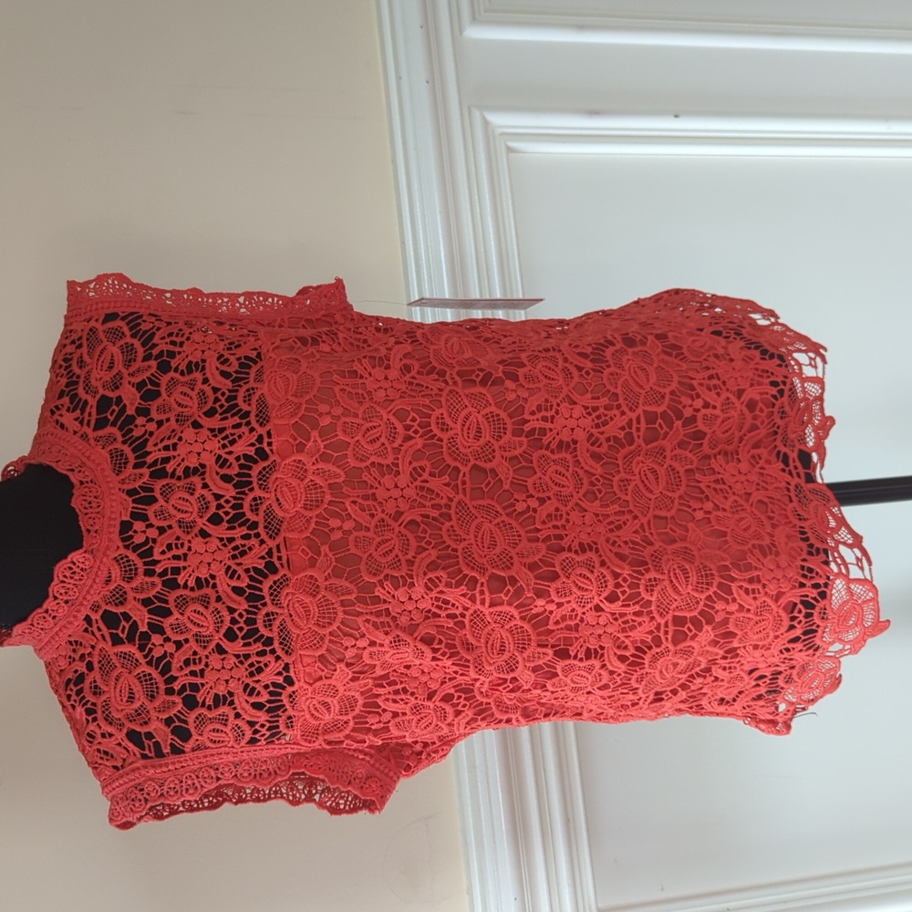 Nanette Lepore women's Crochet Sleeveless Blouse Red‎ Sz Large